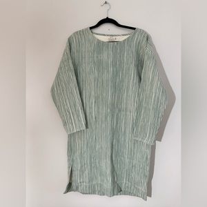 Gravel and Gold California Green and white stripe dress